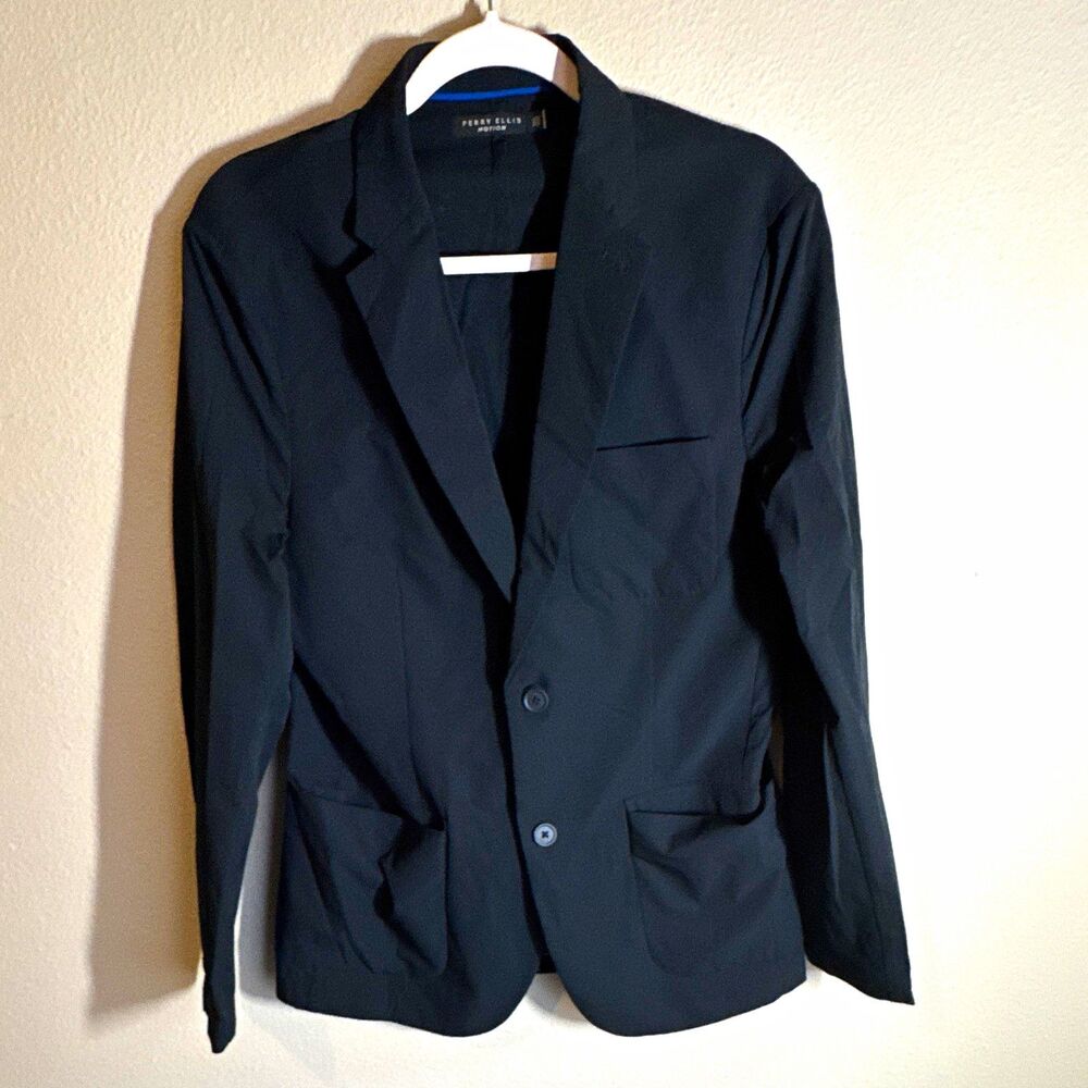 Perry Ellis Motion Men’s Blazer Black 40R Two-Button Notch Lapel